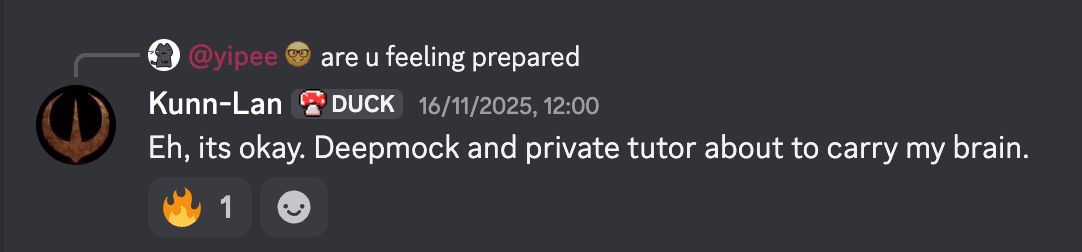 Discord message: Deepmock and private tutor about to carry my brain
